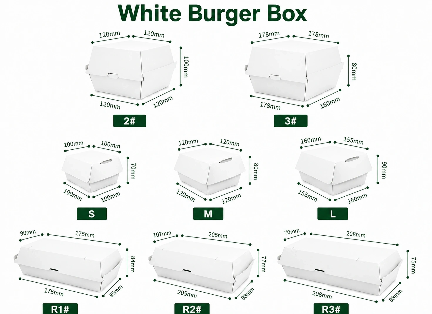 Boîtes à burger en papier kraft personnalisées en plusieurs tailles Boîtes à burger en papier kraft personnalisées en plusieurs tailles pour emballage alimentaire à emporter