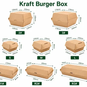 Boîtes à burger en papier kraft personnalisées en plusieurs tailles pour emballage à emporter