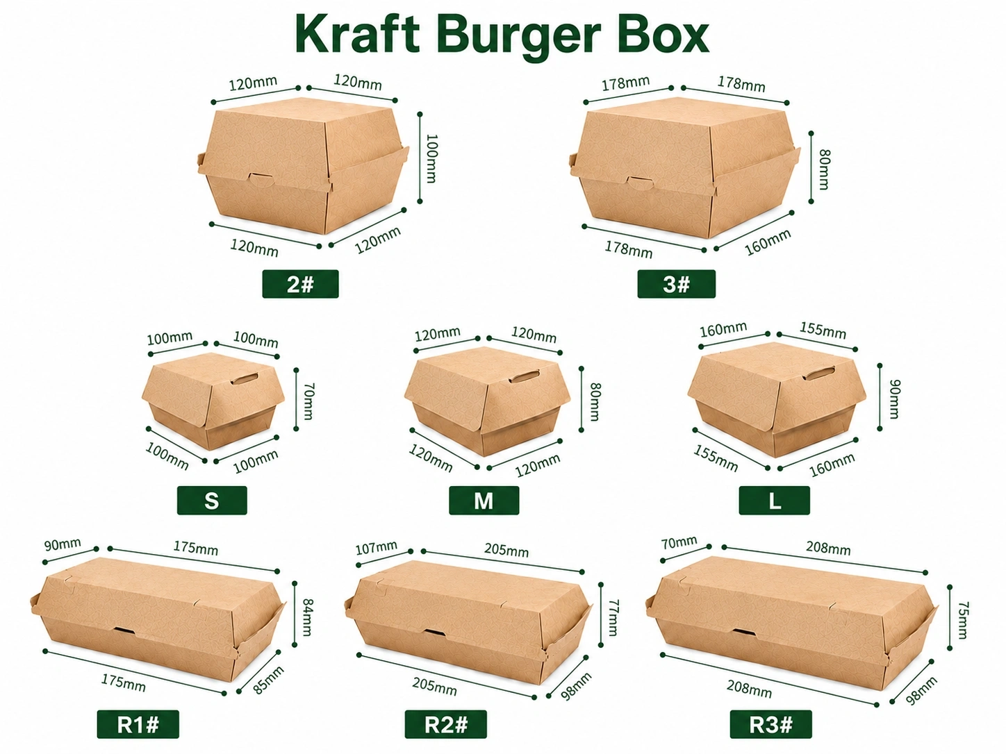 Styles de boîtes à burger en papier blanc personnalisées Styles de boîtes à burger en papier blanc personnalisées pour burgers, à emporter et emballage de restauration rapide
