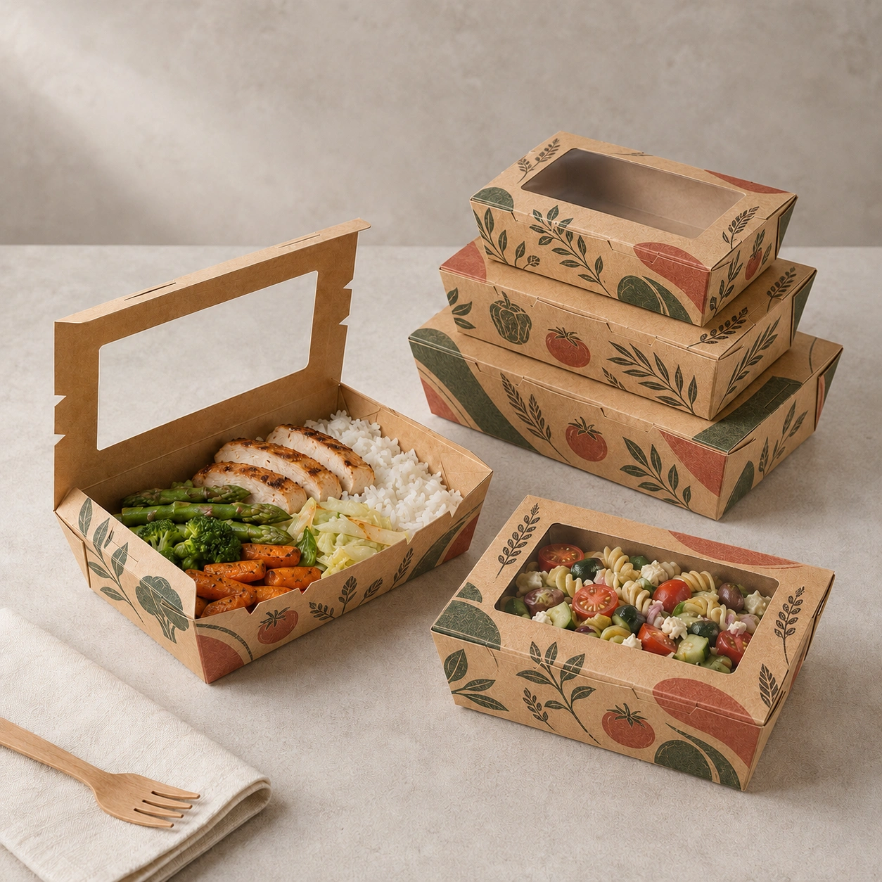Boîte alimentaire en papier avec fenêtre pour plats à emporter, boulangerie, charcuterie et repas à emporter