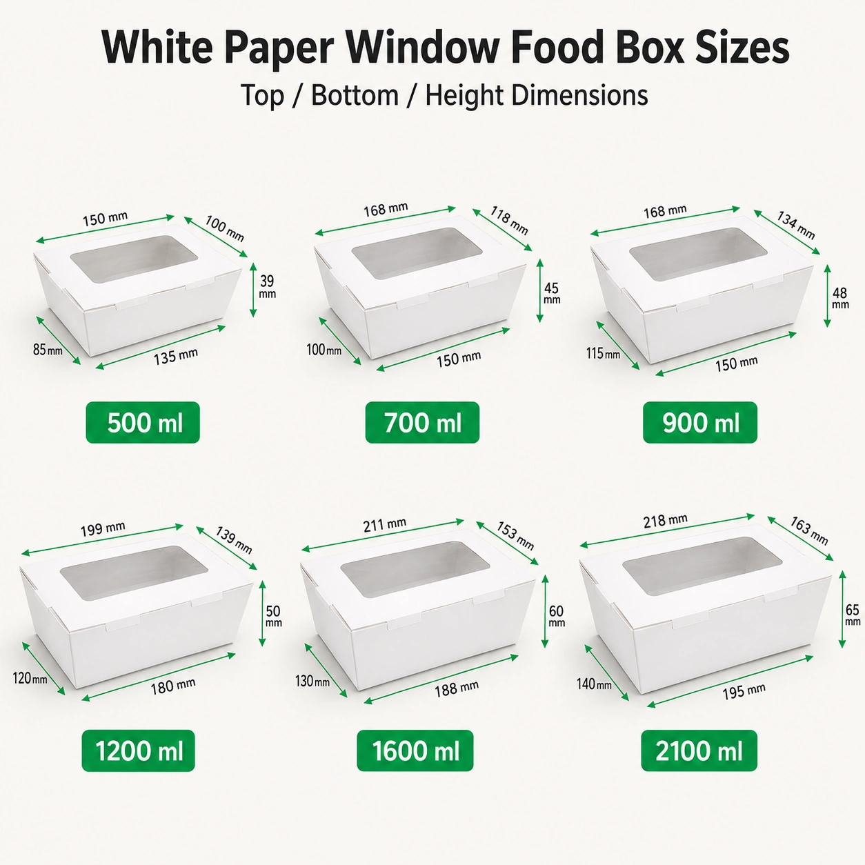 Boîtes alimentaires en papier kraft et blanc imprimées personnalisées avec fenêtres transparentes