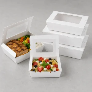 Boîte alimentaire en papier avec fenêtre pour plats à emporter, boulangerie, charcuterie et repas à emporter