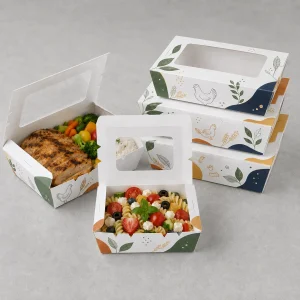 Boîte alimentaire en papier avec fenêtre pour plats à emporter, boulangerie, charcuterie et repas à emporter