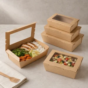 Boîte alimentaire en papier kraft avec fenêtre pour plats à emporter et aliments à emporter