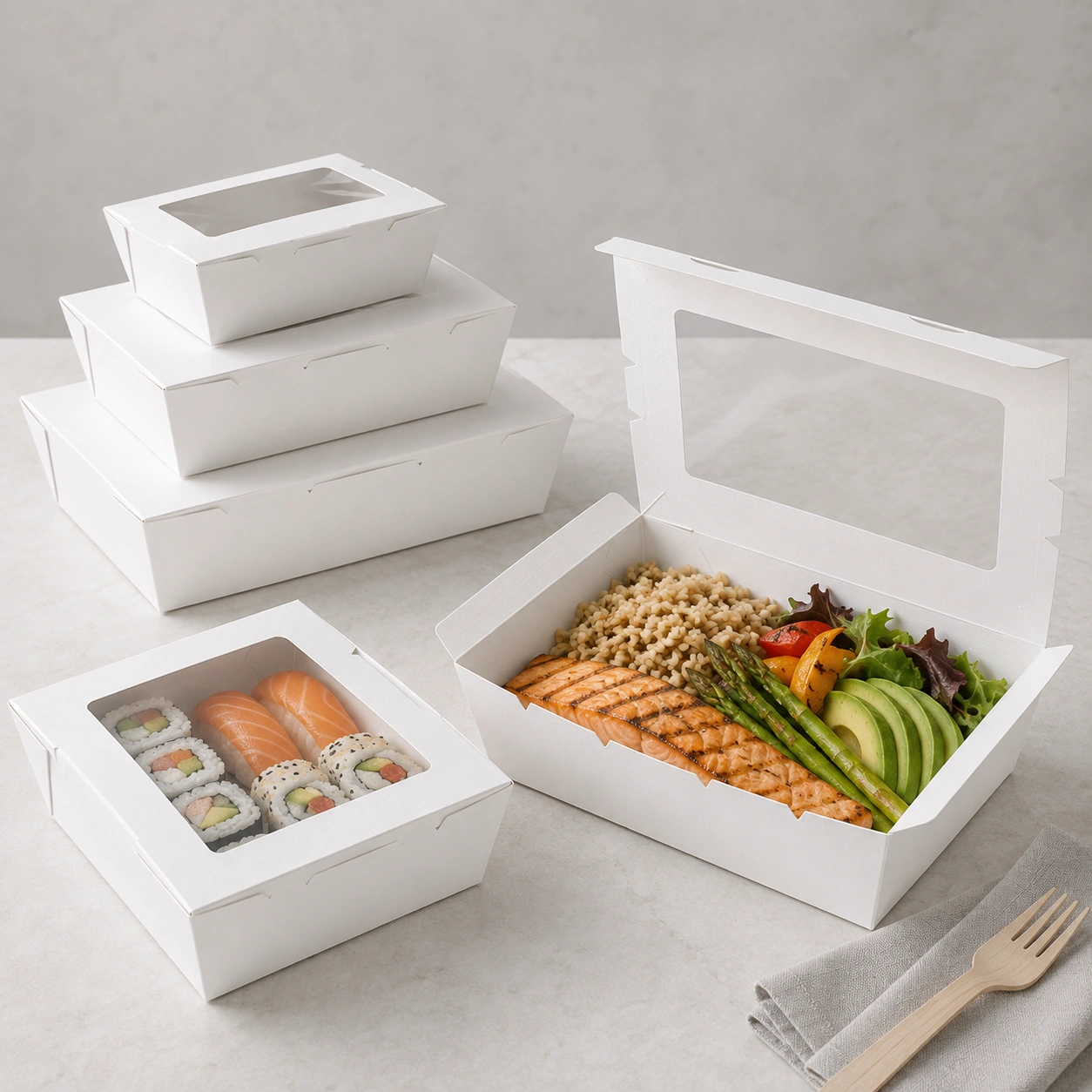 Boîte alimentaire en papier avec fenêtre transparente pour la boulangerie, la charcuterie et la présentation d'aliments au détail