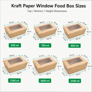 Boîtes alimentaires en papier personnalisées avec fenêtre en plusieurs tailles, formes et structures