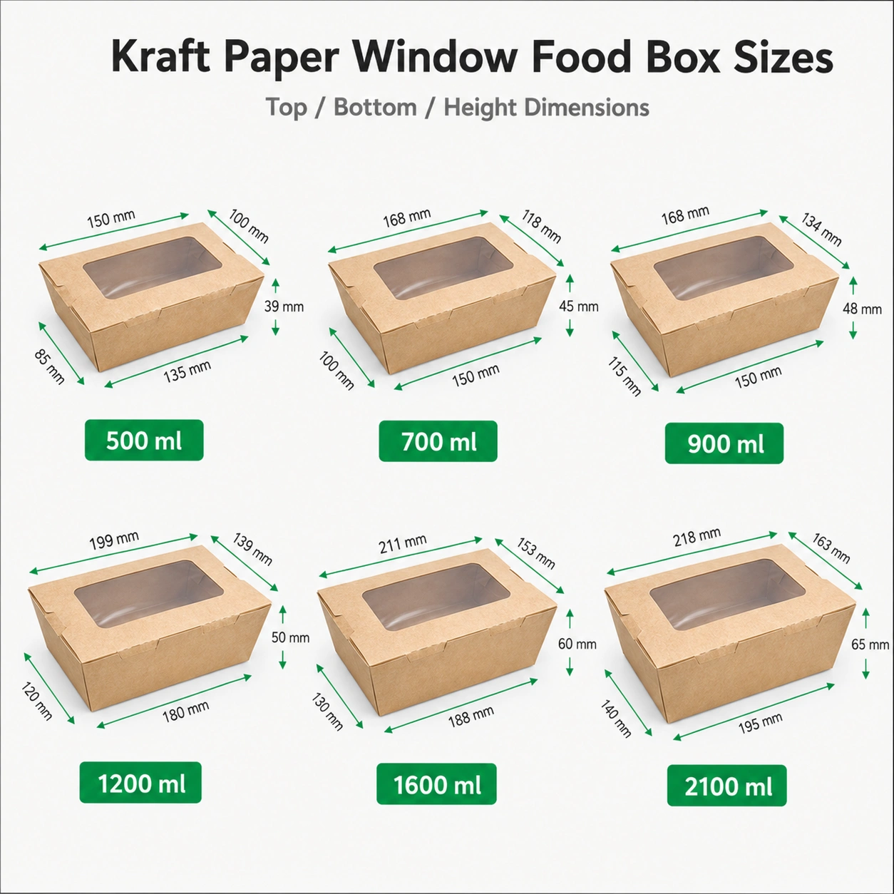 Boîtes alimentaires en papier personnalisées avec fenêtre en plusieurs tailles, formes et structures