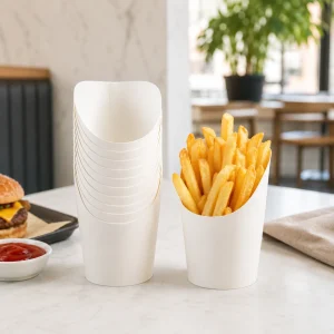 Gobelet à chips en kraft pour frites, wedges, snacks, street food et événements
