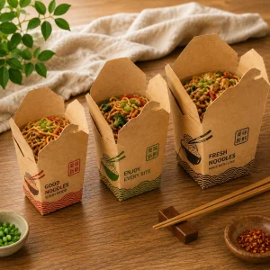 Barquettes à nouilles en papier pour salades, repas de charcuterie et plats à emporter