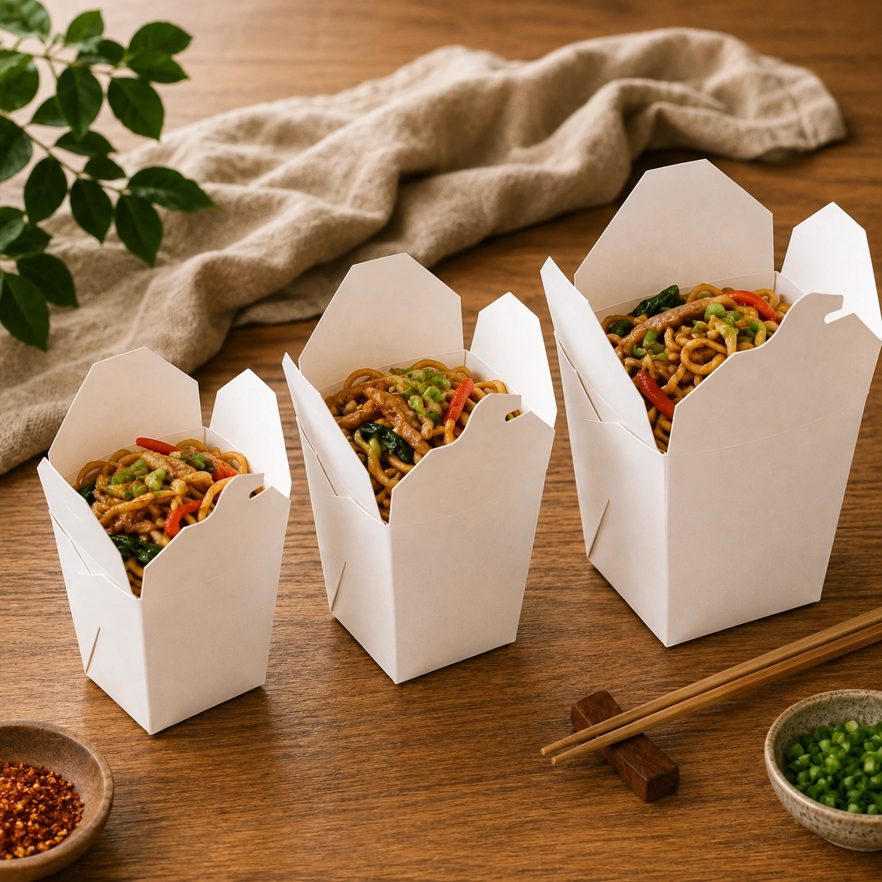 Boîte à nouilles en papier sur mesure, utilisée pour l'emballage de repas à emporter et en livraison