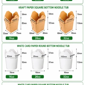 Boîtes et barquettes à nouilles en papier personnalisées en plusieurs tailles et styles