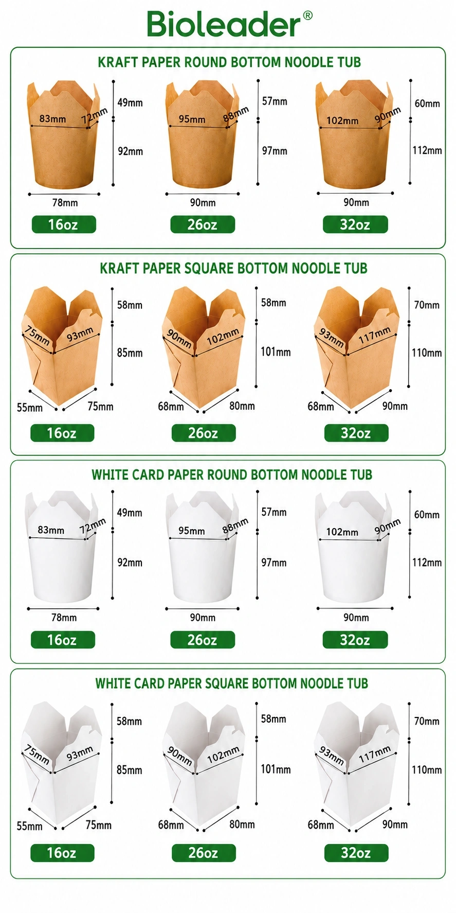 Tailles et impression de boîtes et barquettes à nouilles en papier personnalisées Boîtes et barquettes à nouilles en papier personnalisées avec tailles variées et options d'impression