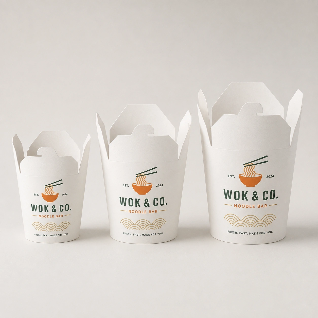 Boîtes à nouilles en papier blanc avec design imprimé personnalisé
