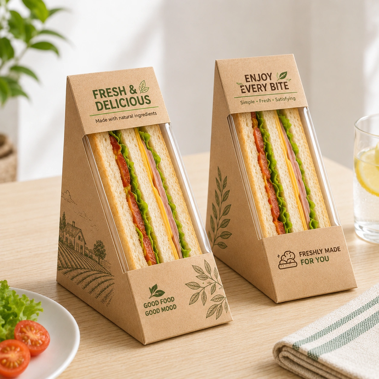 Boîte à sandwich avec fenêtre pour aliments à emporter Boîte à sandwich avec fenêtre pour café, à emporter et présentation d'aliments à emporter