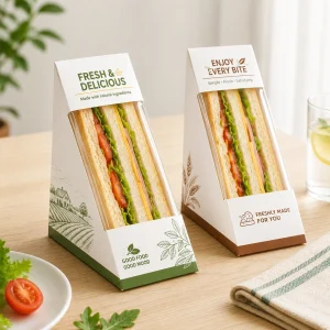 Boîtes à sandwich en papier kraft avec fenêtre transparente pour charcuterie, boulangerie et emballage à emporter