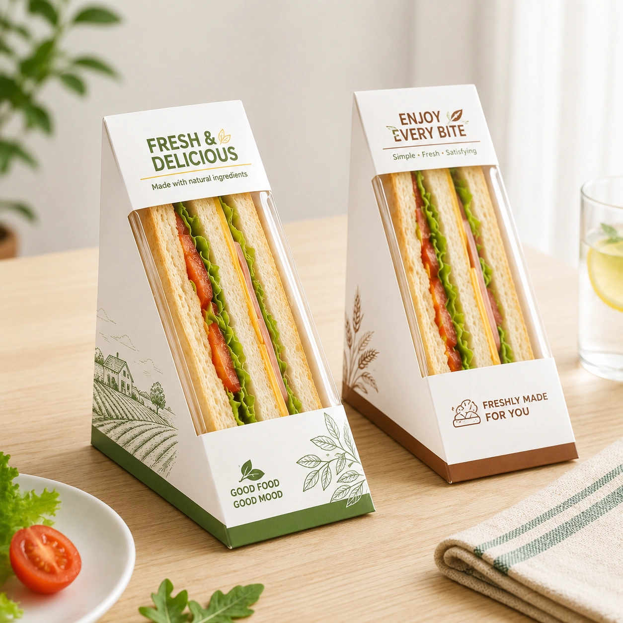Emballage de sandwich en kraft pour charcuterie et à emporter Boîte d'emballage de sandwich en kraft avec fenêtre pour charcuterie, boulangerie et service à emporter