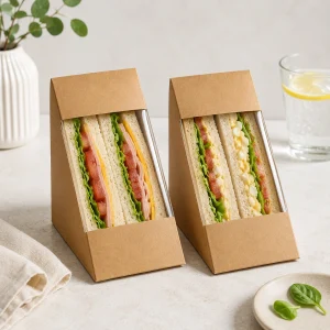 Boîte à sandwich en papier kraft avec fenêtre pour sandwich frais à emporter et alimentation de charcuterie