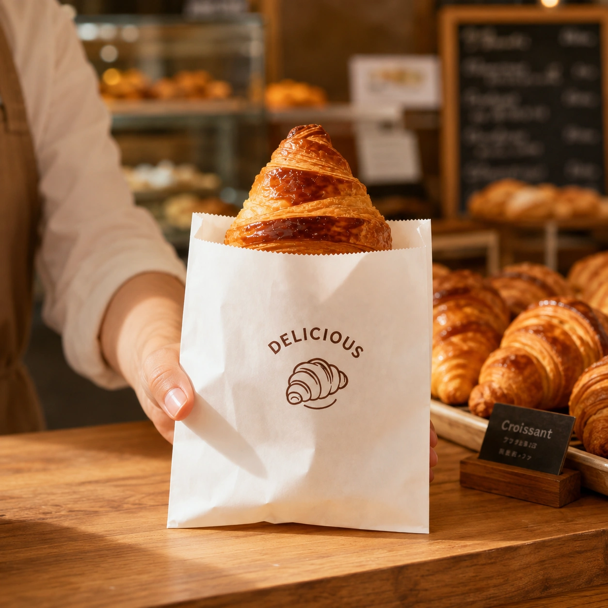Custom printed pointed bottom paper bread bags for baguettes loaves and bakery products
