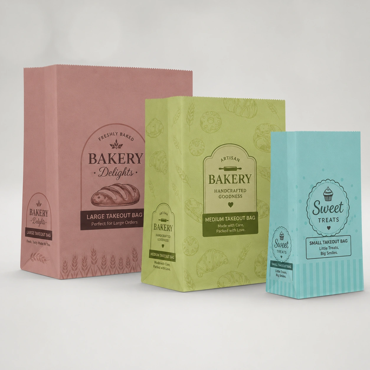 Custom printed paper bread and bakery bags manufacturer product display