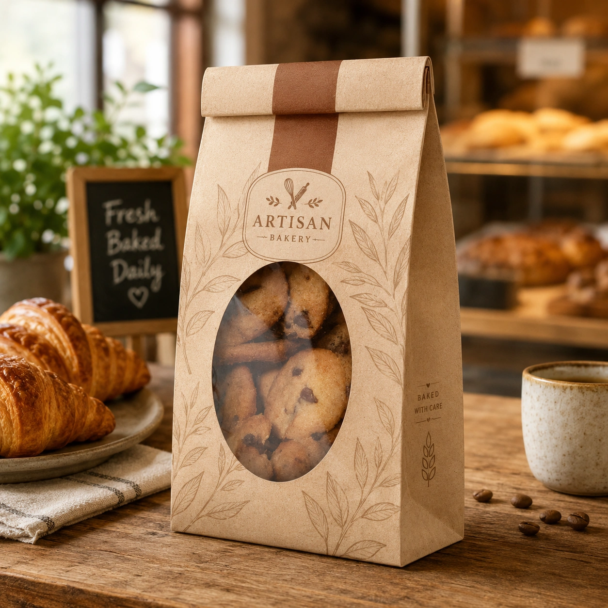 Custom printed grease resistant paper bakery bags for oily pastries and baked food packaging