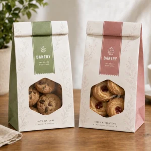 Custom printed flat bottom bakery bags for pastries cookies and takeaway baked foods
