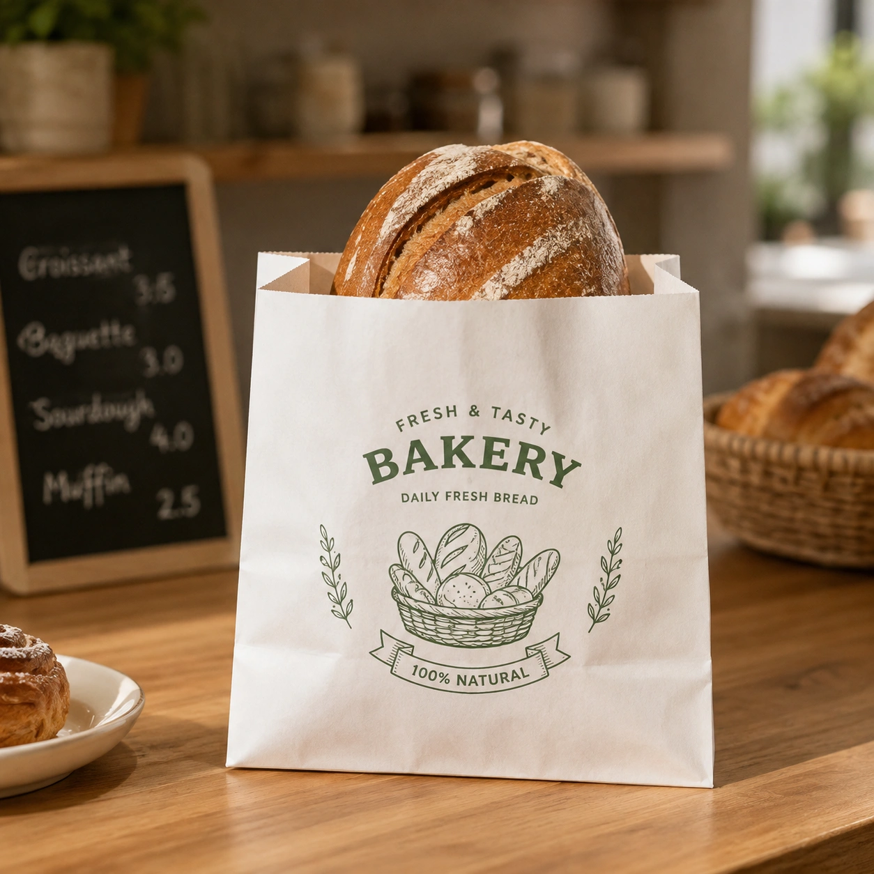Custom printed window paper bakery bags for bread pastry display and retail packaging