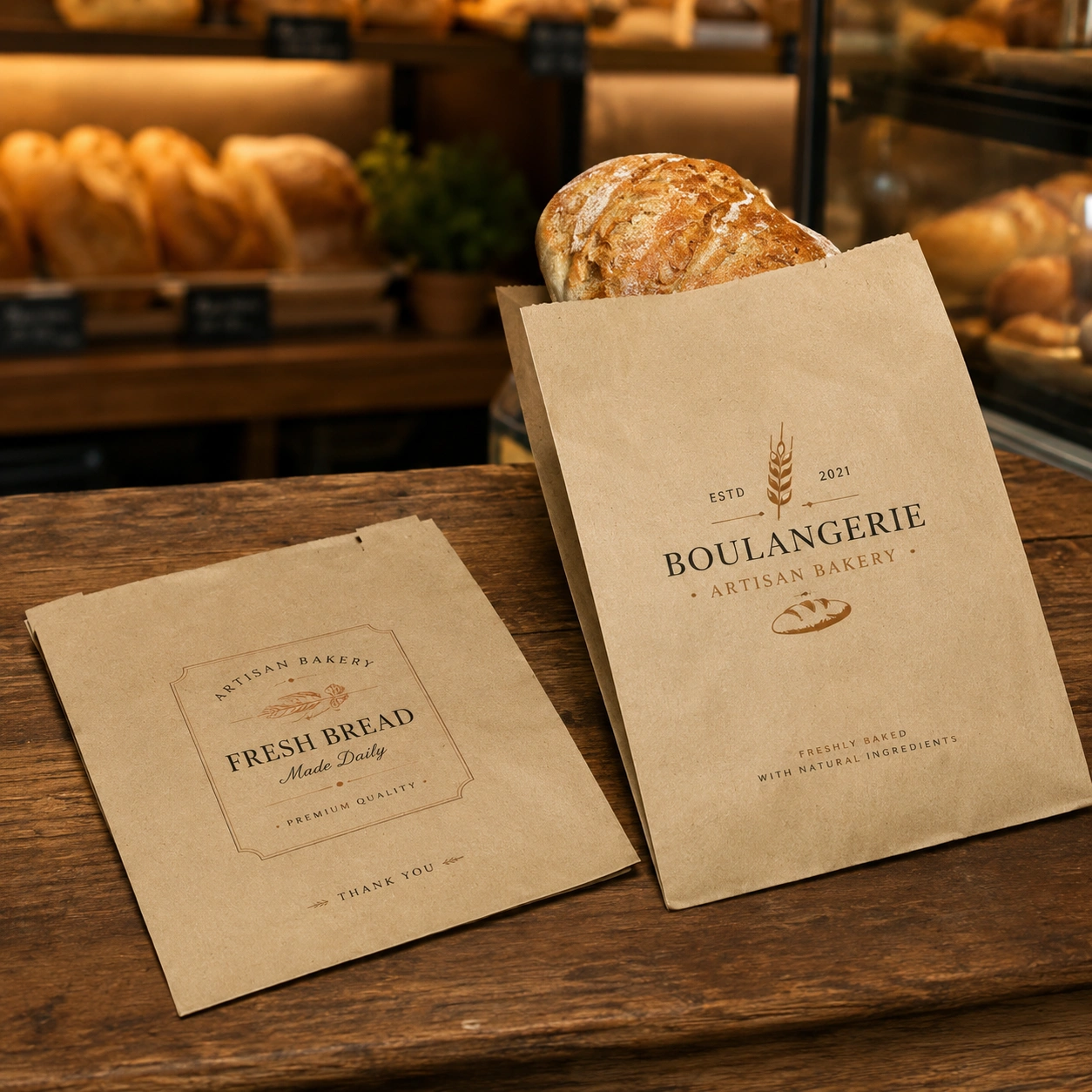 Custom printed flat bottom paper bakery bags for pastries cookies and takeaway foods