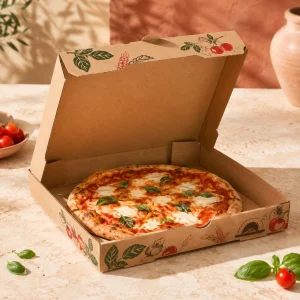 Boîte à pizza en carton ondulé kraft pour l'emport et la livraison de pizza chaude