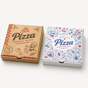 Boîtes à pizza imprimées sur mesure avec logo et illustrations personnalisées