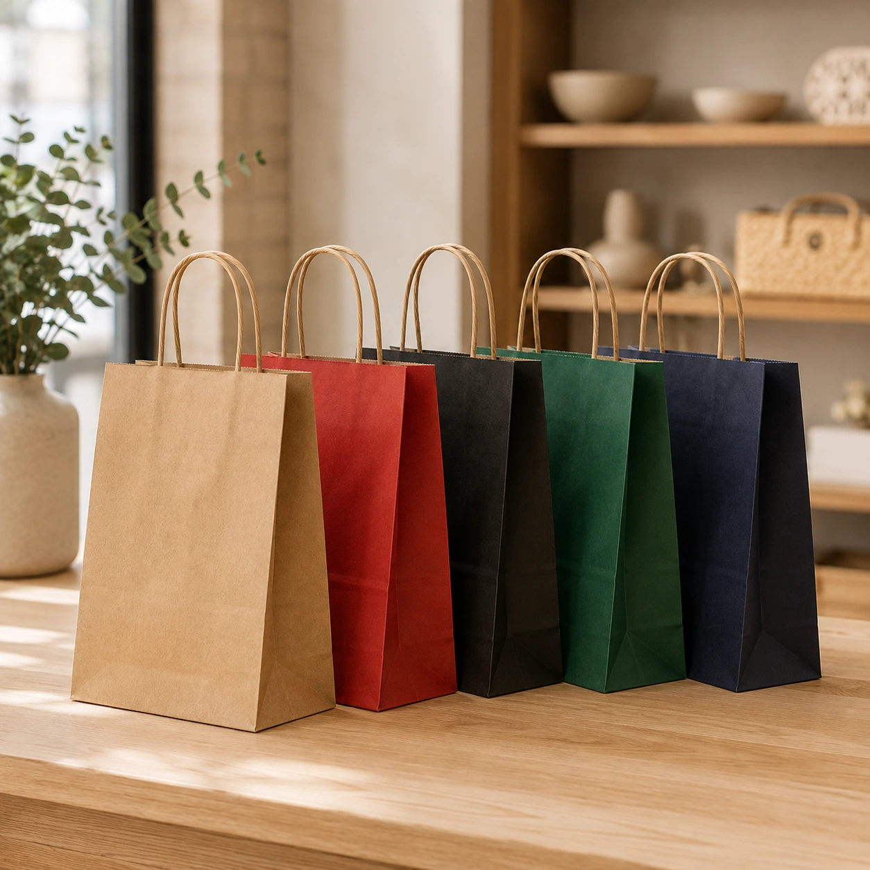Sacs en papier kraft et blanc avec poignées torsadées en papier Sacs alimentaires en papier kraft et blanc avec poignées torsadées en papier pour l'emballage à emporter et au détail