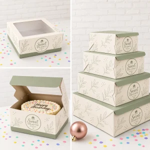 Boîte de boulangerie en papier avec fenêtre pour gâteaux, pâtisseries, biscuits et emballage de boulangerie à emporter