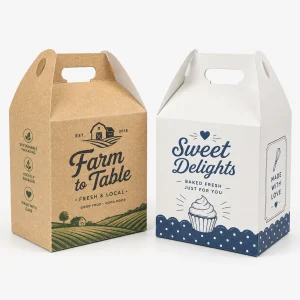 Boîte alimentaire en papier à anse haute avec poignée pour emballage à emporter personnalisé de marque