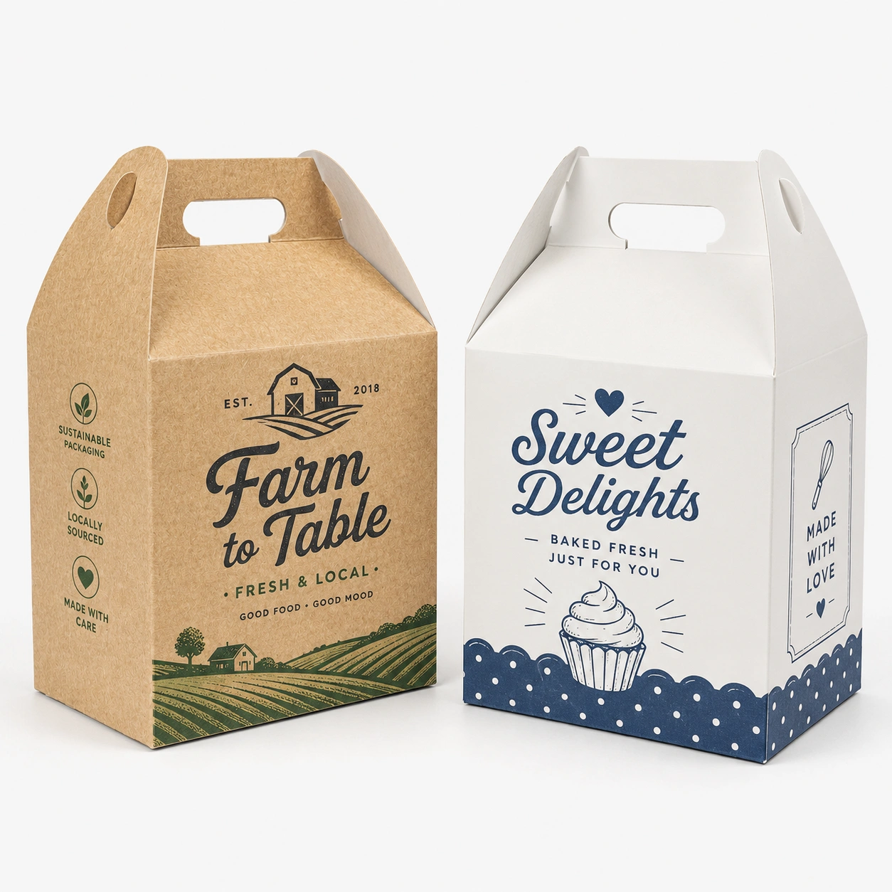 Boîte en papier à anse haute avec poignée Boîte alimentaire en papier à anse haute avec poignée pour emballage à emporter personnalisé de marque
