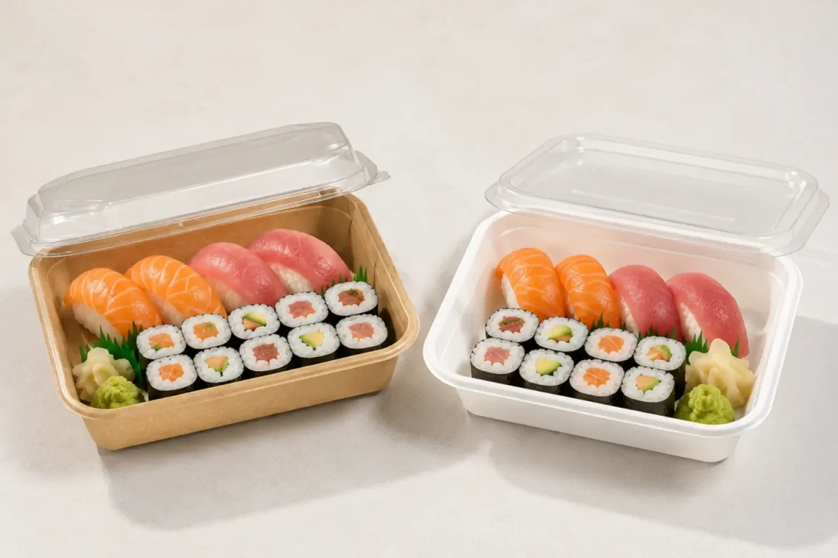 Kraft Paper vs Bagasse Sushi Trays: Which Is Better for Takeaway, Supermarkets & Delivery?