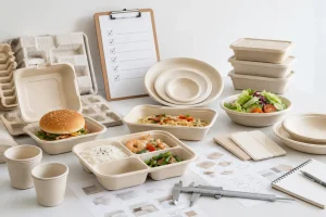 Avaliação de fabricante de loiça descartável de fibra moldada com recipientes alimentares de bagaço de cana-de-açúcar, pratos, tigelas, lista de verificação de qualidade e ferramentas de inspeção