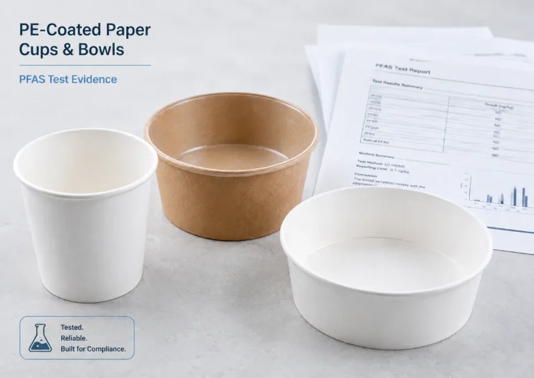 Les gobelets et bols en papier enduits de PE sont-ils exempts de PFAS ? Preuves SGS et PPWR 2026.