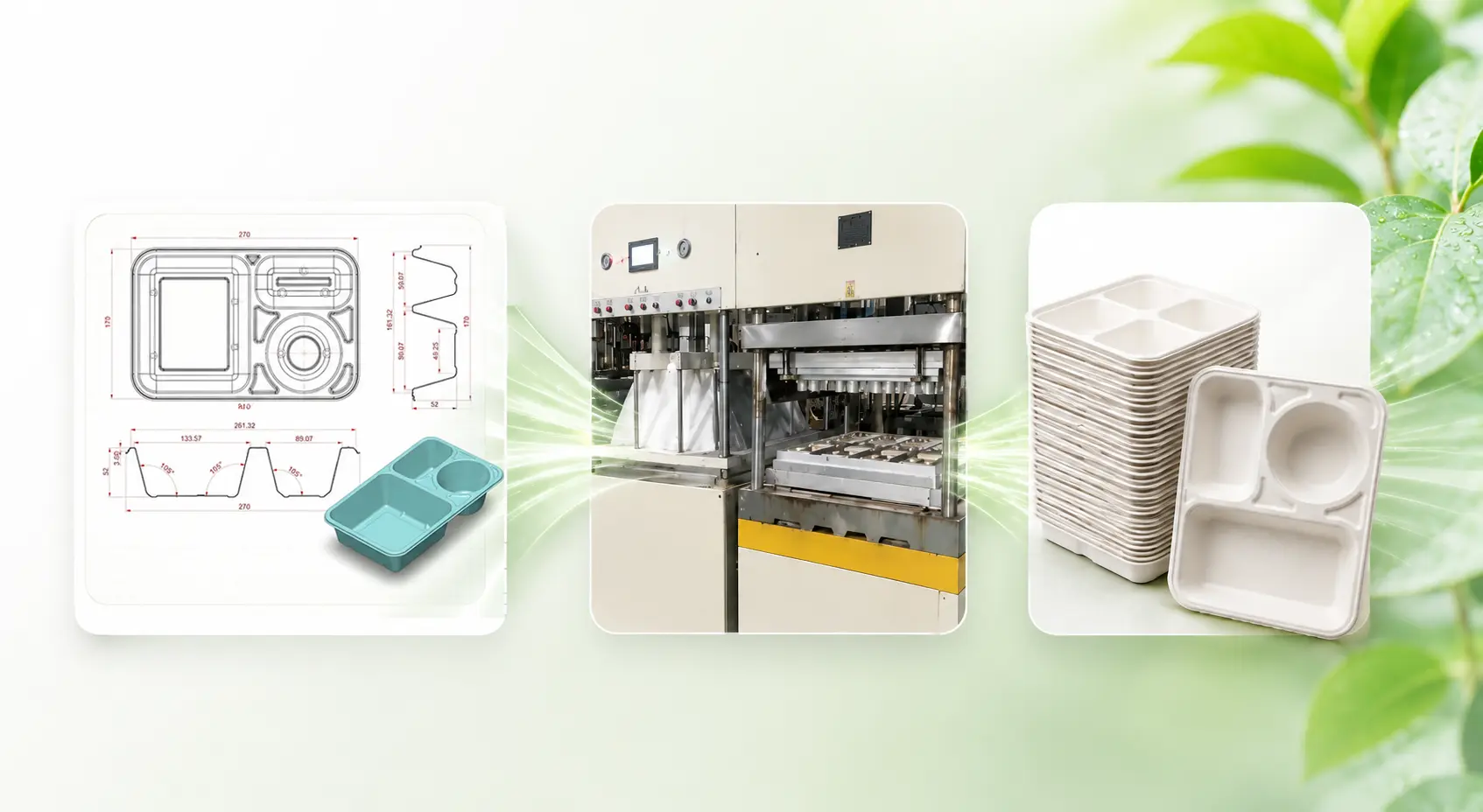 Custom molded pulp and bagasse packaging development from engineering drawing through production tooling to finished molded fiber packaging