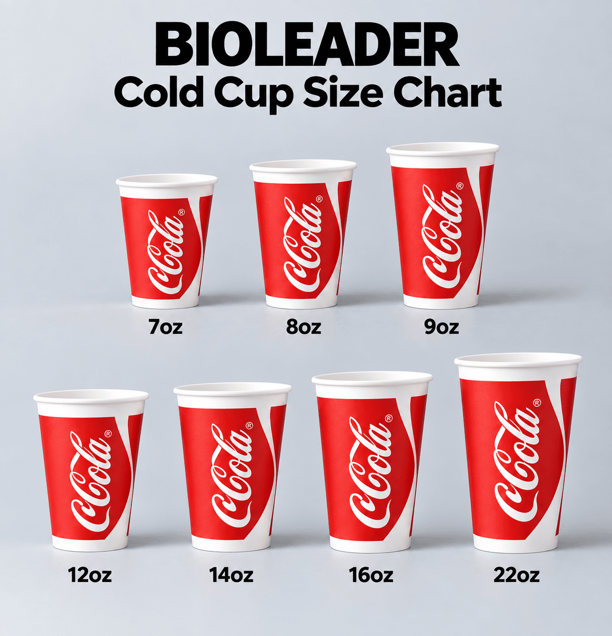 مقاسات الأكواب الورقية للمشروبات الباردة بطلاء مائي الأساس 7oz إلى 22oz | Bioleader® مقاسات الأكواب الورقية للمشروبات الباردة بطلاء مائي الأساس 7oz إلى 22oz