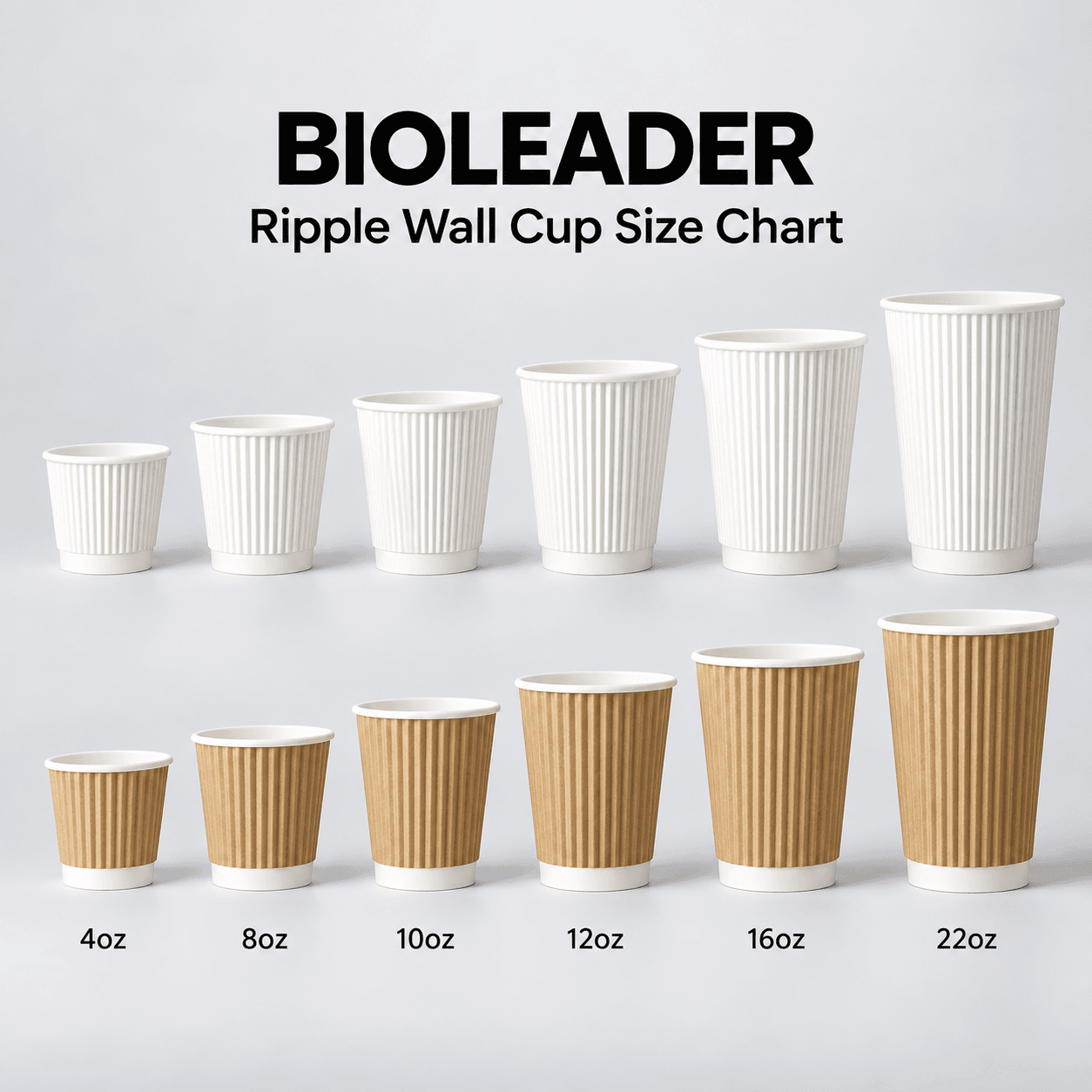 مقاسات الأكواب الورقية ذات الجدار المضلع بطلاء مائي من 8oz إلى 20oz | Bioleader® مقاسات الأكواب الورقية ذات الجدار المضلع بطلاء مائي من 8oz إلى 20oz