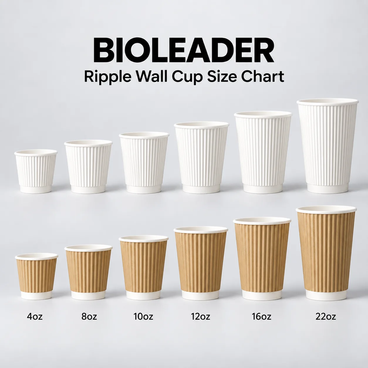 Water-Based Ripple Wall Paper Cup Sizes 8oz to 20oz | Bioleader® Water-Based Aqueous Coating Ripple Wall Paper Cup Sizes 8oz to 20oz