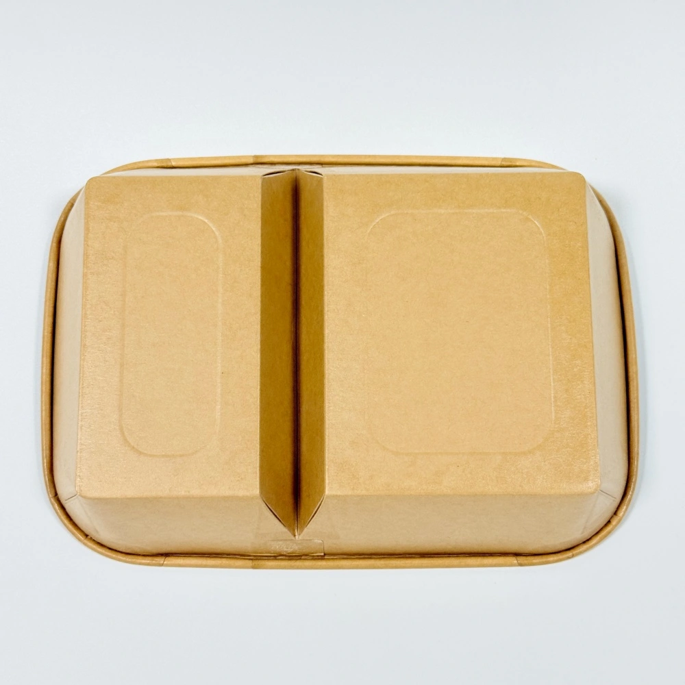 1080ml contenitore rettangolare per pranzo in carta con scomparti e coperchio PET