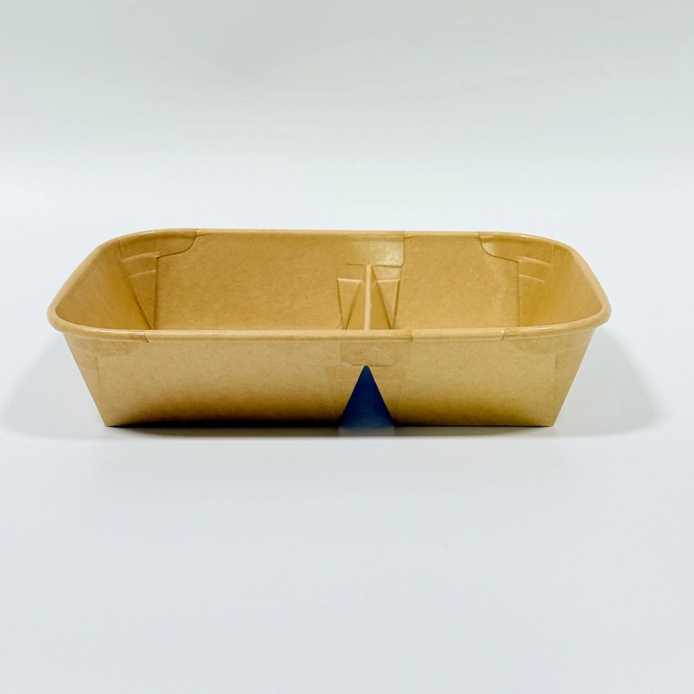 1080ml scatola per pranzo rettangolare in carta kraft a 2 scomparti