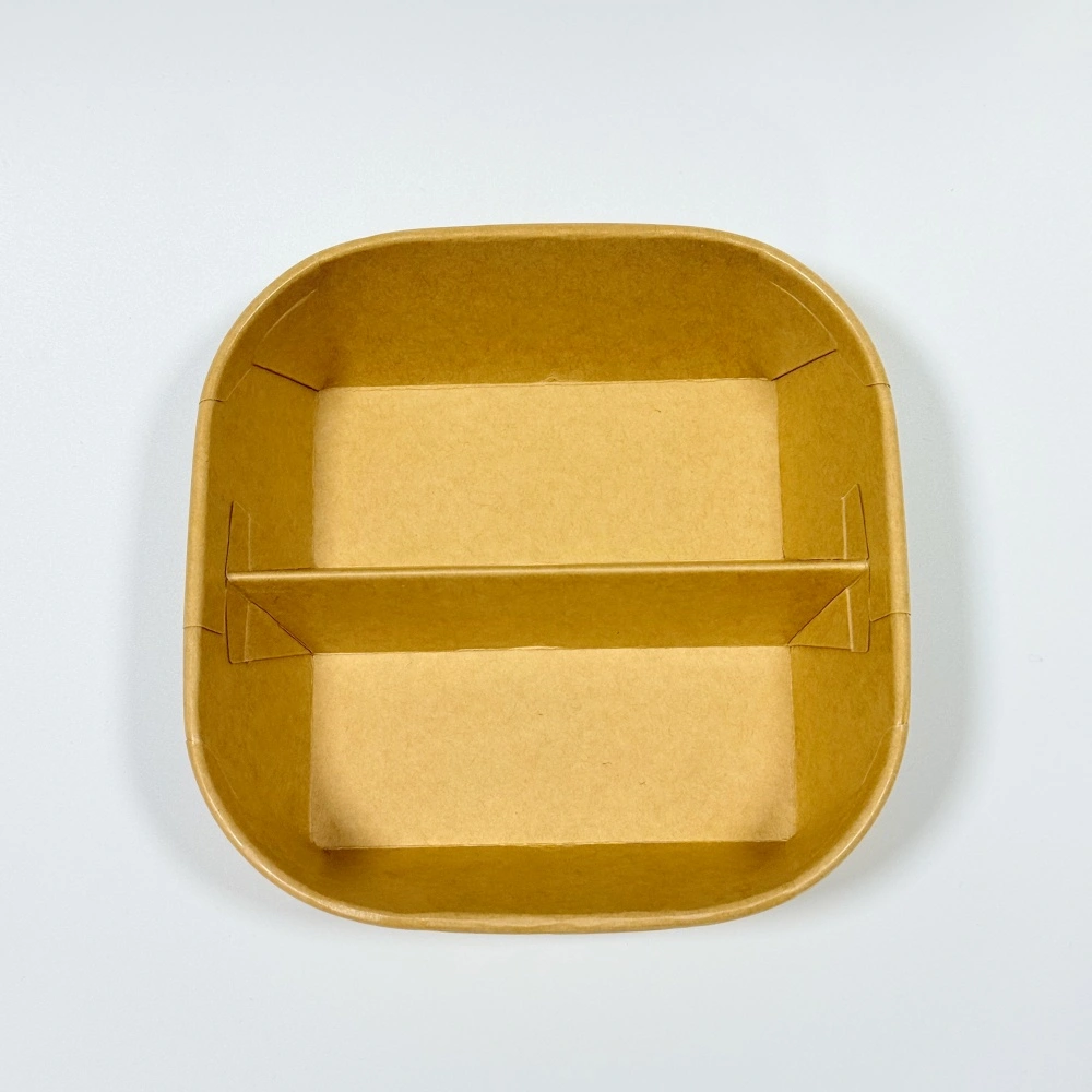 900ml 2 scomparti Scatola portavivande quadrata in carta kraft e bianca con coperchi