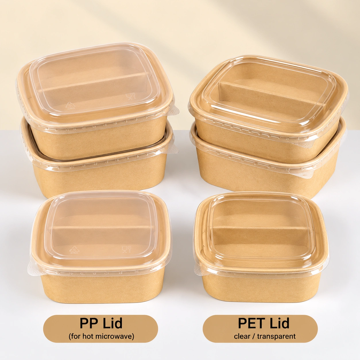 PP e PET coperchi per 900ml 2 scatole pasto quadrate in carta con scomparti