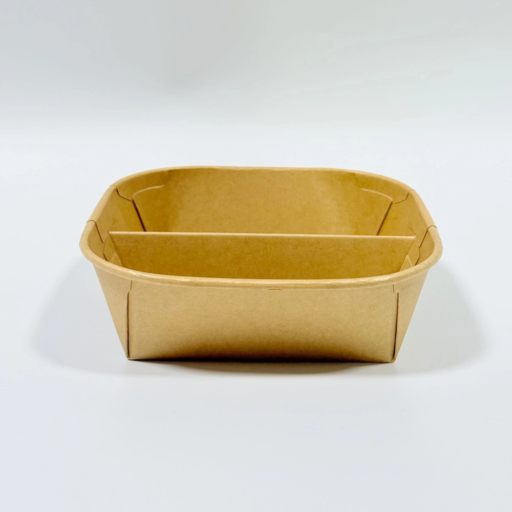 900ml 2 scatola per alimenti quadrata in carta kraft con scomparti, vista frontale