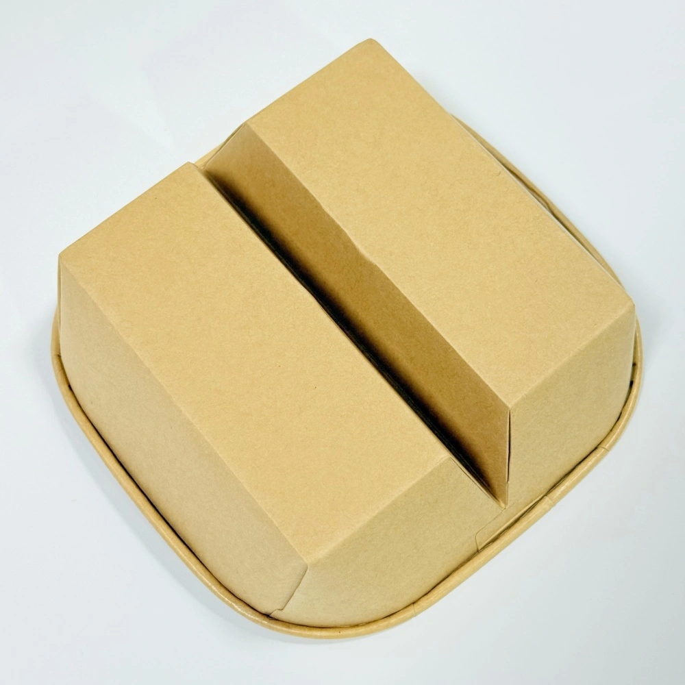 900ml contenitore pasto quadrato in carta kraft con design a 2 scomparti