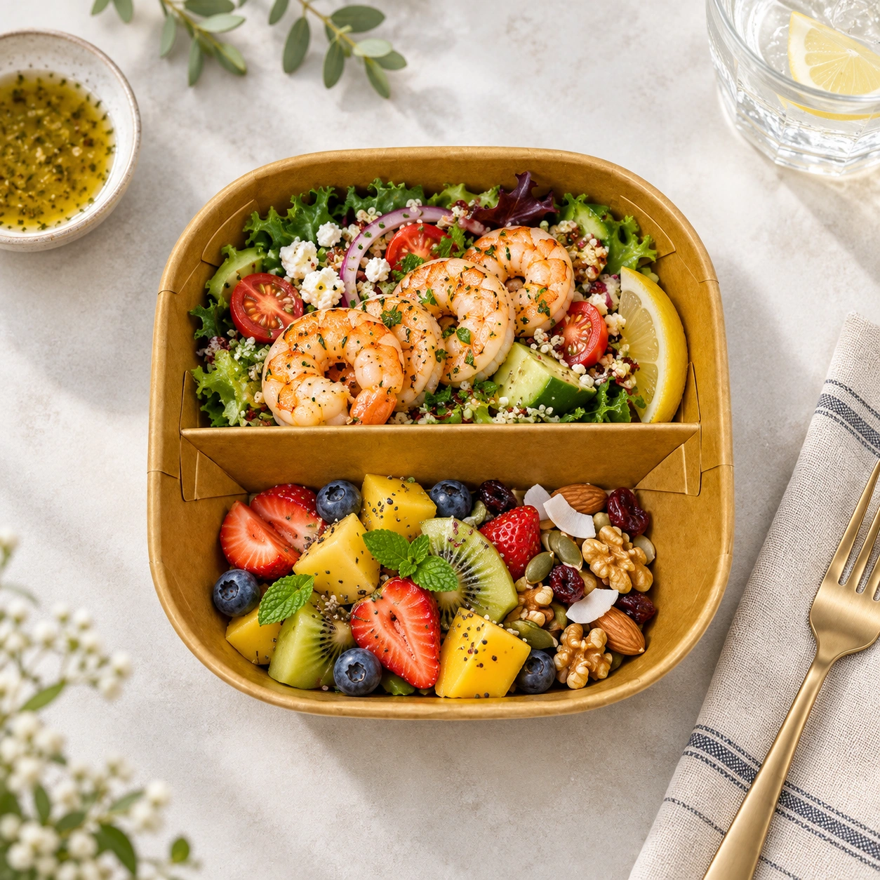 900ml 2 scatola pasto in carta con scomparti per pranzo da asporto al ristorante