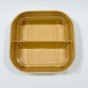 vista dall'alto della scatola per pasti in carta kraft da 900ml con coperchio trasparente