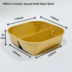 900ml 2 scomparti, scatola quadrata per pasti in carta kraft e bianca con coperchi | Bioleader®