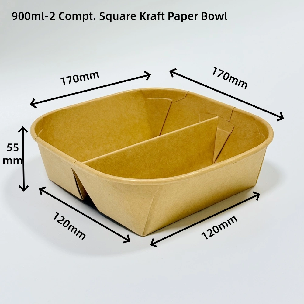 900ml 2 scomparti Scatola portavivande quadrata in carta kraft e bianca con coperchi